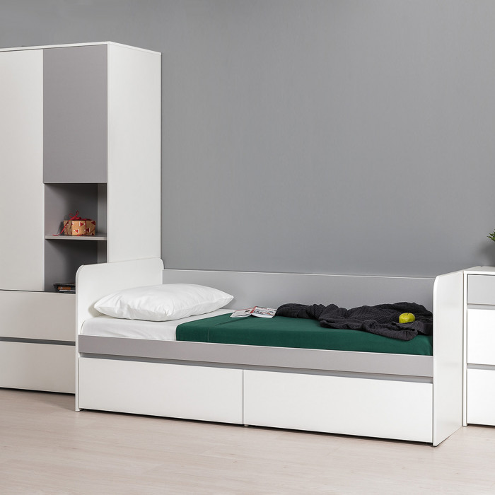 Торонто 11.39 Кровать, цвет белый шагрень/стальной серый, ШхГхВ 194х84,4х75,4 см., сп. м. 800х1900 мм., б/м, основание есть, макс. нагрузка 80 кг.