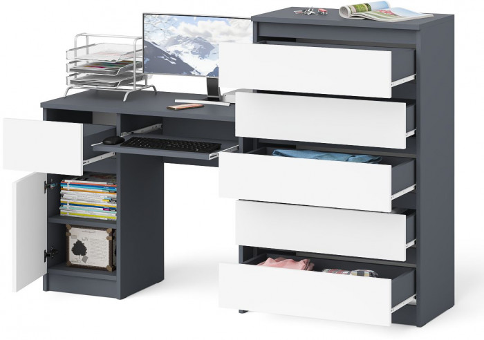 Мори компьютерный стол МС-1 левый + Комод МК700.5, графит/белый