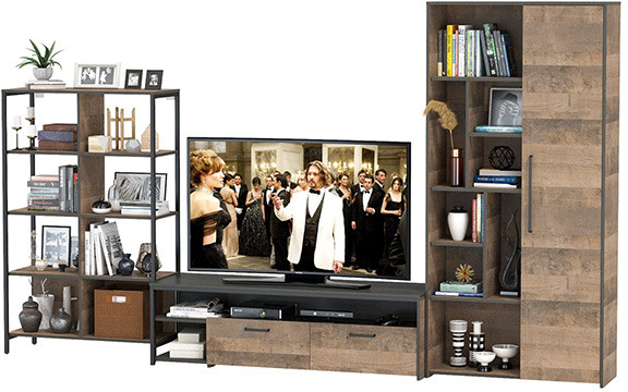 Трувор Гостиная 072, цвет дуб гранж песочный/интра, ШхГхВ 332,8х45,4х194,2 см., универсальная сборка