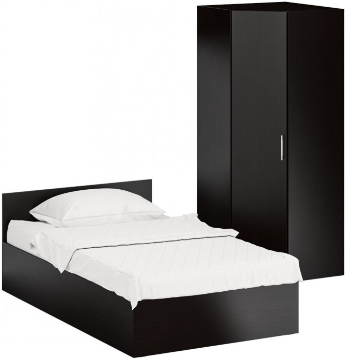 Кровать 1200 + Шкаф угловой Стандарт, цвет венге, ШхГхВ 123,5х203,5х70 + 81,2х81,2х200см., сп.м. 1200х2000 мм., без матраса, основание есть