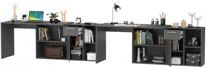 Лайт Стол письменный 03.245.01 + 03.245.01, цвет тёмно-серый, ШхГхВ 342,9х136,2х75,2 см.(угловой) или 407,4х60х75,2 см.(прямой), универсальная сборка