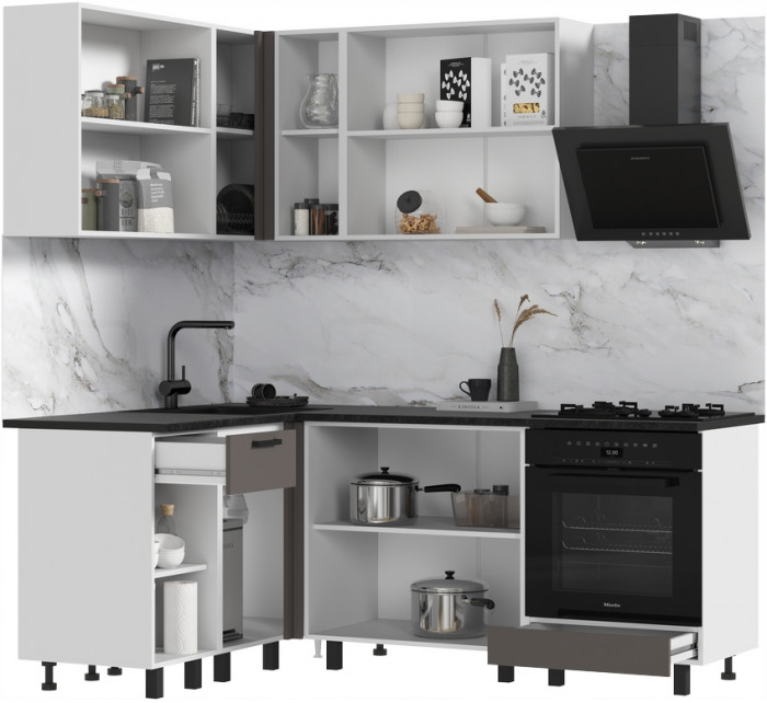 Кухня Техно 1,4*2,0м Компоновка №2, Белый/Холст улканический