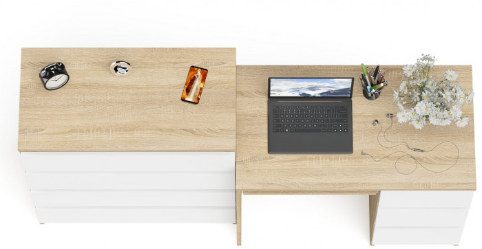 Мори компьютерный стол МС-6 правый + Комод МК800.4, дуб сонома/белый