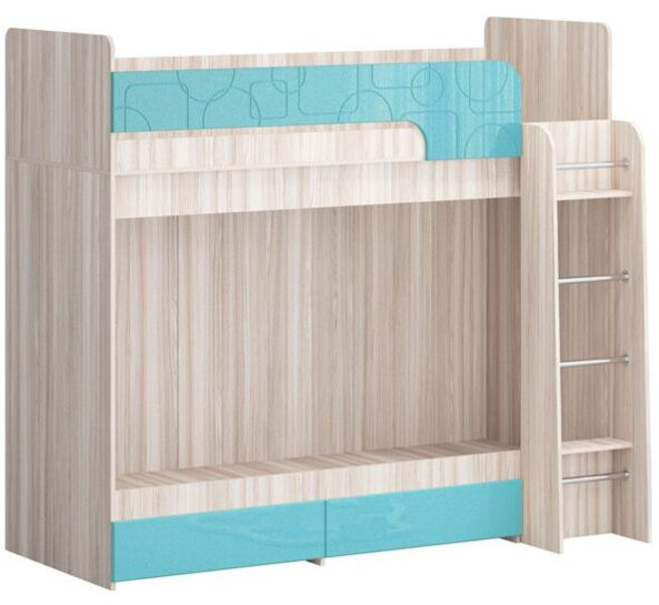 Двухъярусная кровать Бемби МДФ NEW, ясень (Белый глянец, Ясень шимо светлый)