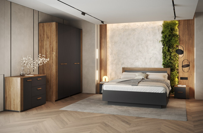 Тумба прикроватная (правое исп.) "Каен" - Дуб стирлинг/Антрацит