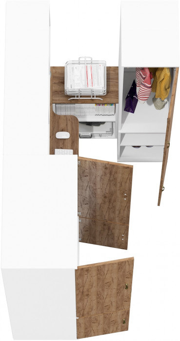 Лидер-8 Шкаф МД 19Б + Стол + Полка + Пенал 23Б, цвет белый шагрень/крафт золото, ШхГхВ 285х50/37,5х75/190 или 195х120х75/190 см., НЕ ун.сб.