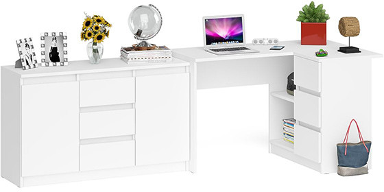 Мори Стол компьютерный МС-16 правый + Комод МК1200.3, цвет белый, ШхГхВ 244,8х84,9х76,6 см., выдвижные ящики справа, НЕ универсальная сборка