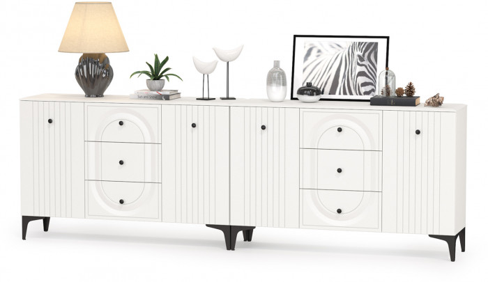 Валенсия Спальня 13.309 Комод + 13.309 Комод, ЛДСП белый шагрень/МДФ белый шагрень