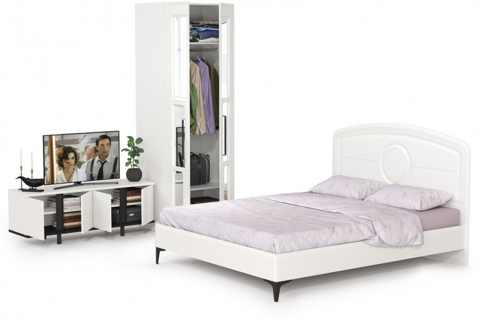 Валенсия Спальня № 25, цвет ЛДСП белый шагрень/чёрный/МДФ белый шагрень, ортопед есть, сп. м. 1600х2000 мм., б/м