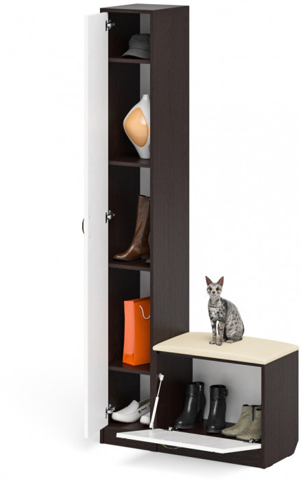 Прихожая П-6 Компоновка № 19, цвет венге/фасады МДФ белое дерево фрезеровка прованс, ШхГхВ 90х35х210 см., универсальная сборка