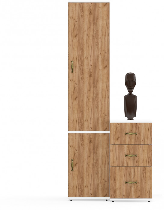 Лидер-8 Пенал МД 22Б + Тумба МД 3.16, белый шагрень/крафт золото