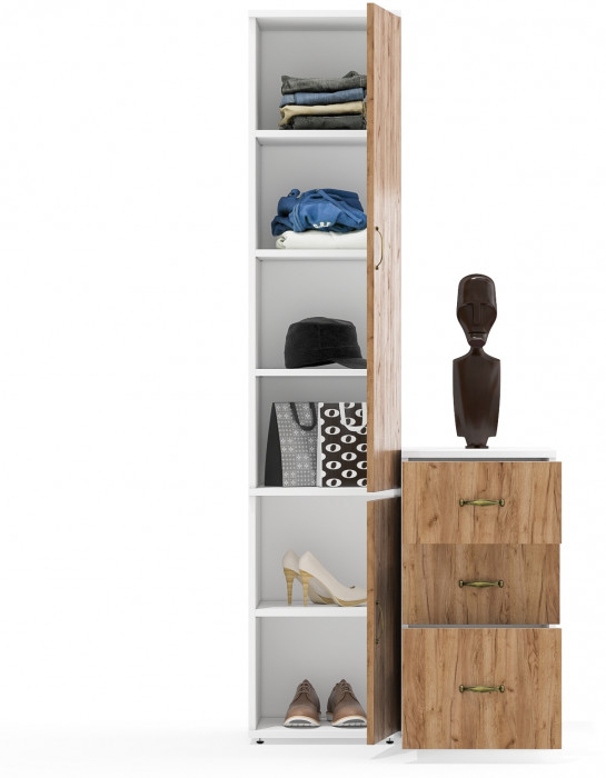 Лидер-8 Пенал МД 22Б + Тумба МД 3.16, белый шагрень/крафт золото