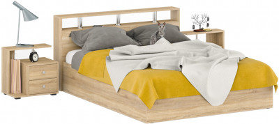 Камелия Кровать 1600 + две тумбы, цвет дуб сонома, ШхГхВ 276х217х78,2 см., сп.м. 1600х2000 мм., без матраса, основание есть