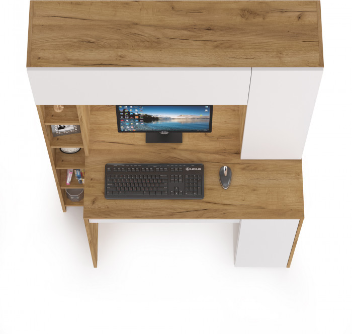 Стол компьютерный Комфорт 12.71, цвет дуб золотой/белый, ШхГхВ 116,7х60,2х165,4 см., НЕ универсальная сборка