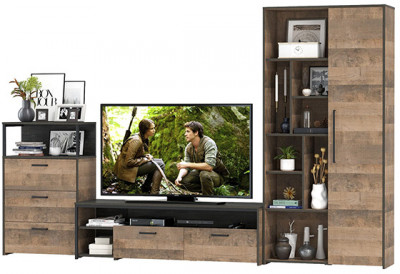 Трувор Гостиная 080, цвет дуб гранж песочный/интра, ШхГхВ 308,8х45,4х194,2 см., универсальная сборка