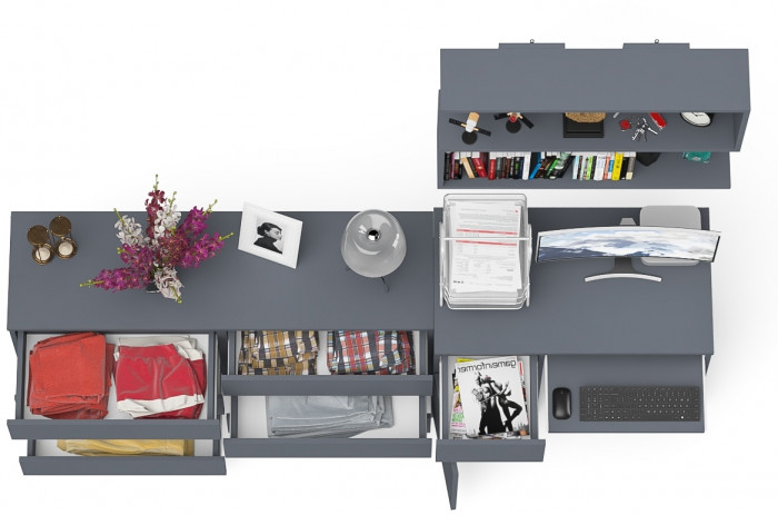 Мори Стол компьютерный МС-1 левый + Комод МК1380.6 + Полка 900, цвет графит, ШхГхВ 228х50х209,6 см., НЕ универсальная сборка