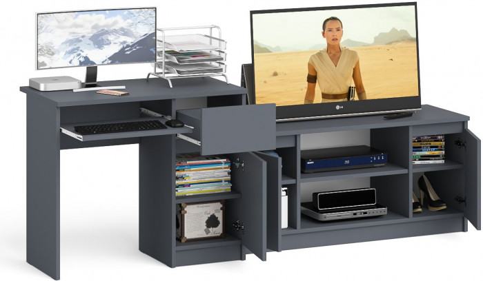 Мори Стол компьютерный МС-1 правый + Тумба МТВ1200.1, цвет графит, ШхГхВ 210,4х50х76,6 см., выдвижной ящик справа, НЕ универсальная сборка
