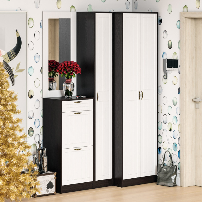 Прихожая П-6-350 Пенал, венге/фасады МДФ белое дерево фрезеровка прованс