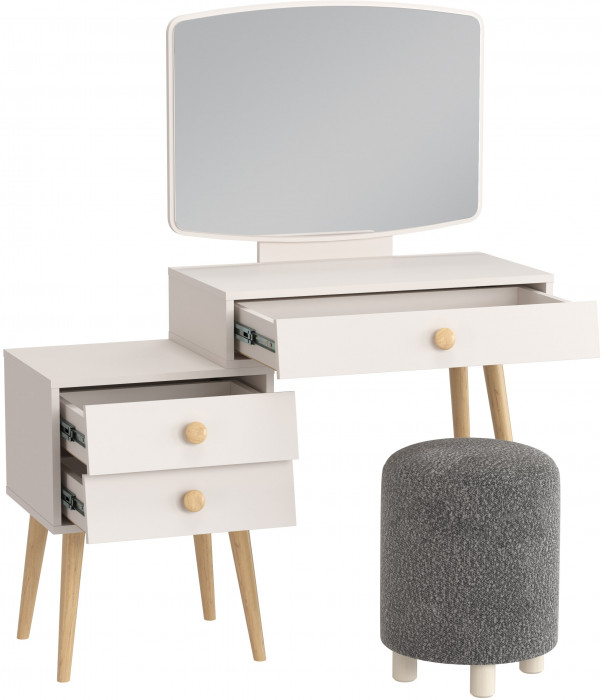 Афина Спальня 4-25901М1к.с. Трюмо + Банкетка 6-5137ТКШтем.серый Марта, кашемир серый/ткань тёмно-серая