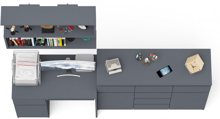 Мори Стол компьютерный МС-1 левый + Комод МК1200.4 + Полка 900, цвет графит, ШхГхВ 210,4х50х209,6 см., НЕ универсальная сборка