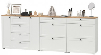 Остин 16.221 Комод + 16.121 Тумба для обуви + 16.121 Тумба для обуви, цвет белый шагрень/дуб крафт золотой, ШхГхВ 280х41,9х99,3 см., ун. сборка