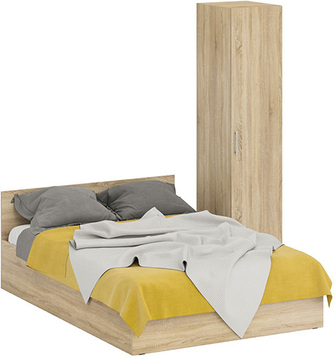 Кровать 1400 + Пенал Стандарт, цвет дуб сонома, ШхГхВ 143,5х203,5х70 + 45х52х200 см., сп.м. 1400х2000 мм., без матраса, основание есть