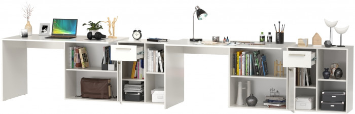 Лайт Стол письменный 03.245F + 03.245F, цвет белый шагрень, ШхГхВ 342,7х136х75,2 см.(угловой) или 407х68х75,2 см.(прямой), универсальная сборка