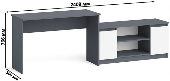 Мори письменный стол МСП1200.1 + Тумба МТВ1200.1, графит/белый