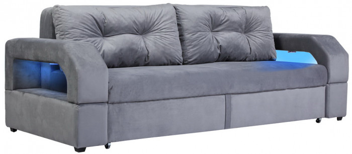 Диван еврокнижка Манчестер с подсветкой 160 велюр серый