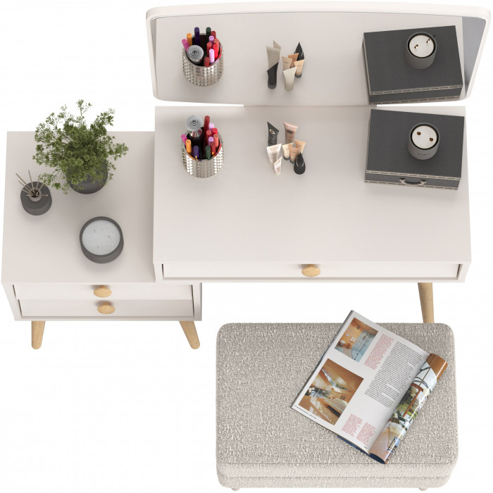 Афина Спальня 4-25901М1к.с. Трюмо + Банкетка 6-5138ТКШсв.серый Тифани, кашемир серый/ткань светло-серая