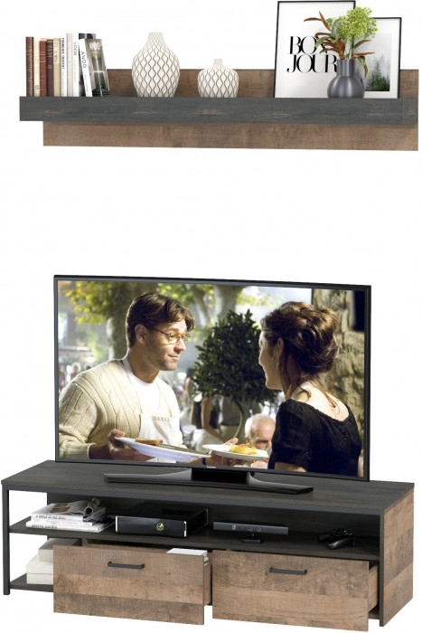 Трувор 13.70 Тумба под ТВ + 15.60 Полка, дуб гранж песочный/интра