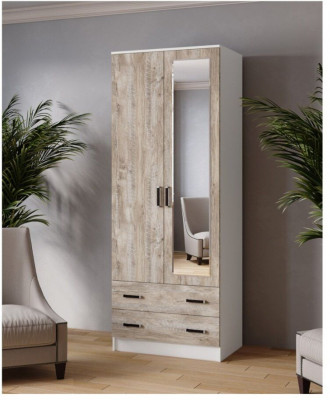 Шкаф комбинированный Лагуна 800 с зеркалом белый/дуб юкон