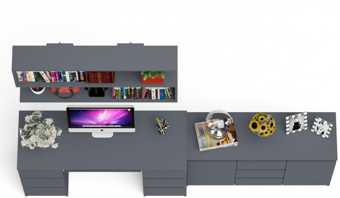 Мори компьютерный стол МС-2 + Комод МК1200.3 + Полка 1200, графит