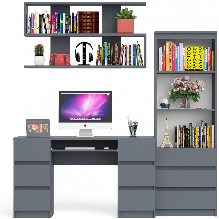 Мори компьютерный стол МС-2 + Стеллаж МСТ600.3 + Полка 1200, графит
