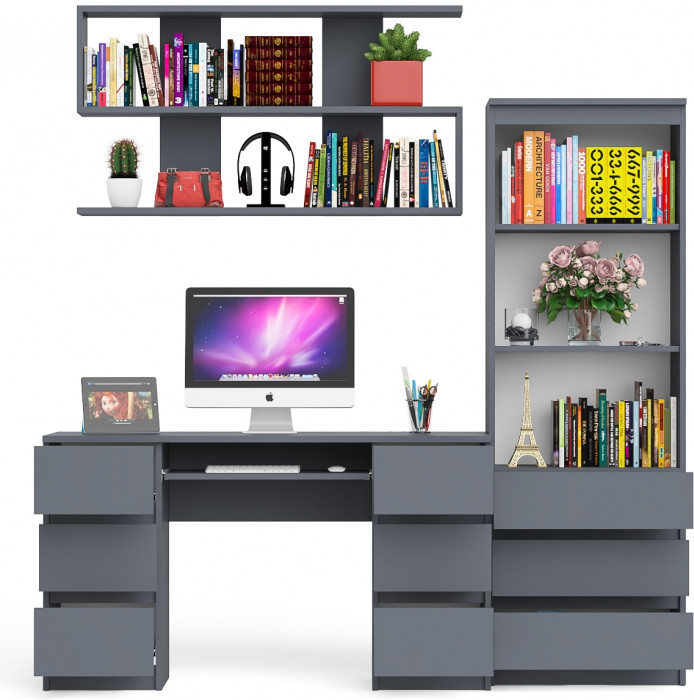 Мори компьютерный стол МС-2 + Стеллаж МСТ600.3 + Полка 1200, графит