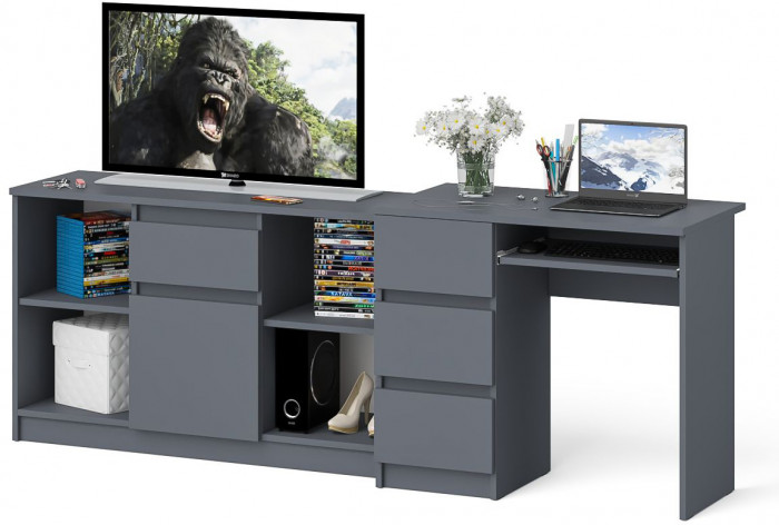 Мори компьютерный стол МС-6 левый + Тумба МТВ1204.1, графит