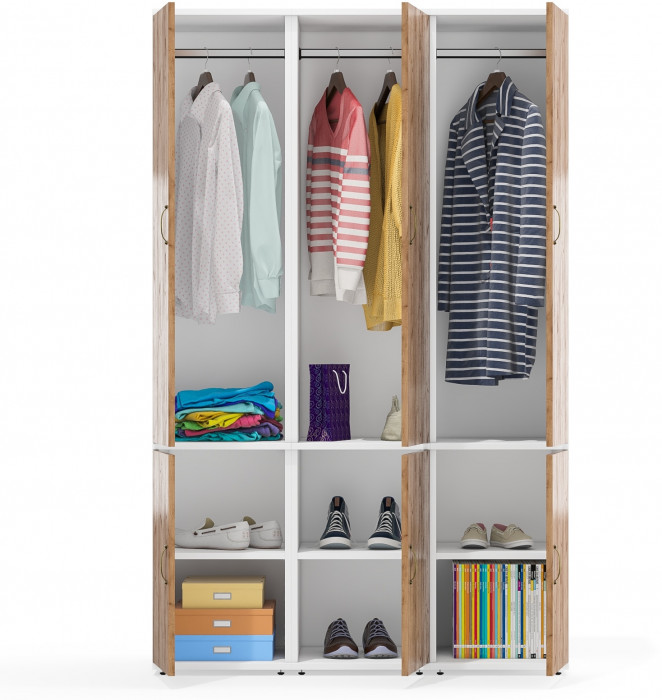 Лидер-8 Пенал МД 23Б 3 шт., цвет белый шагрень/крафт золото, ШхГхВ 120х50х190 см., универсальная сборка