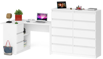 Мори Стол компьютерный МС-16 левый + Комод МК1200.10, цвет белый, ШхГхВ 244,8х84,9х115 см., выдвижные ящики слева, НЕ универсальная сборка