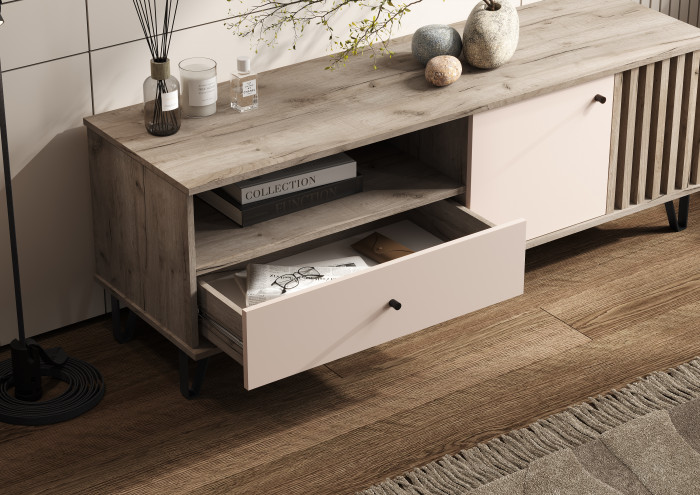 Роджина Тумба ТВ 1500, Дуб крафт серый/Кашемир