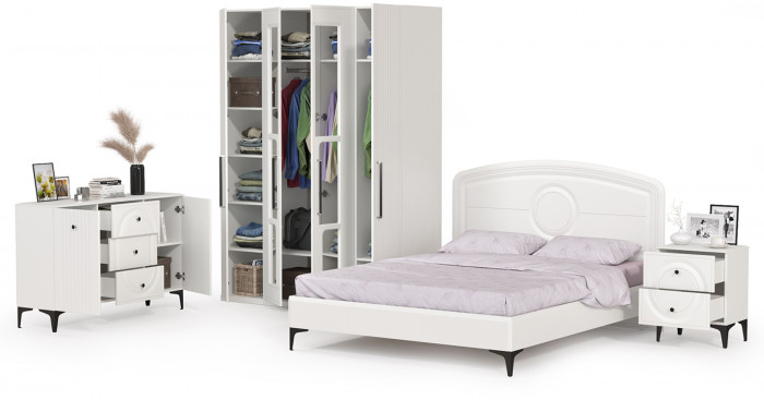 Валенсия Спальня № 31, цвет ЛДСП белый шагрень/МДФ белый шагрень, ортопед есть, сп. м. 1600х2000 мм., б/м