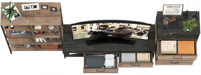 Трувор Гостиная 086, цвет дуб гранж песочный/интра, ШхГхВ 305,8х45,4х146 см., универсальная сборка