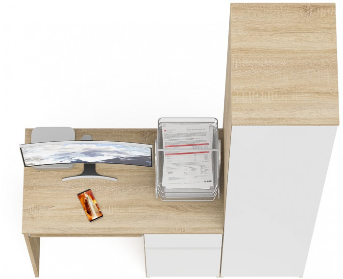 Мори компьютерный стол МС-1 правый + Пенал МШ400.1, дуб сонома/белый