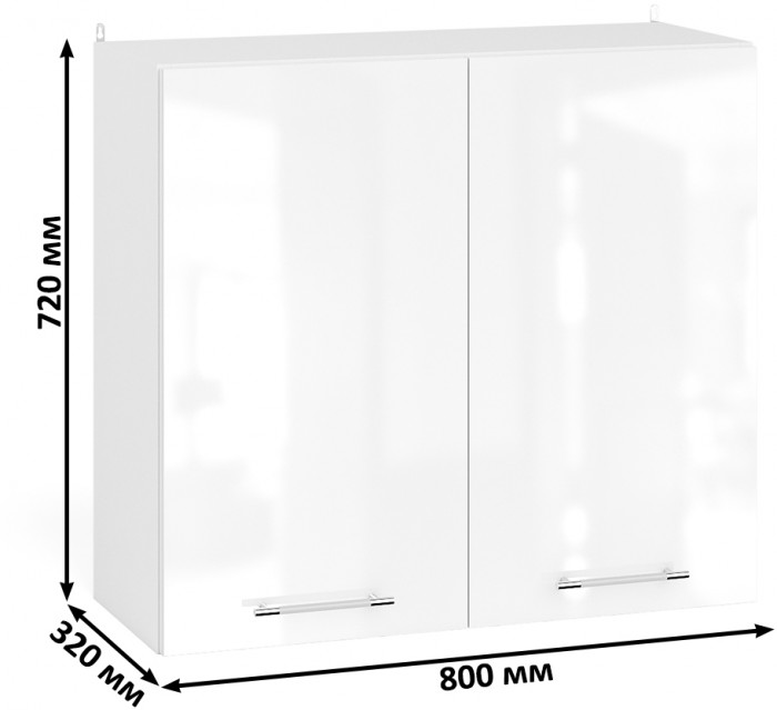 Кухня Мебель--24 ШВ800 Шкаф 80 см., цвет корпус белый/фасад МДФ белый глянец, ШхГхВ 80х32х72 см.