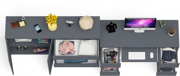 Мори компьютерный стол МС-2 + Комод МК1600.1, графит