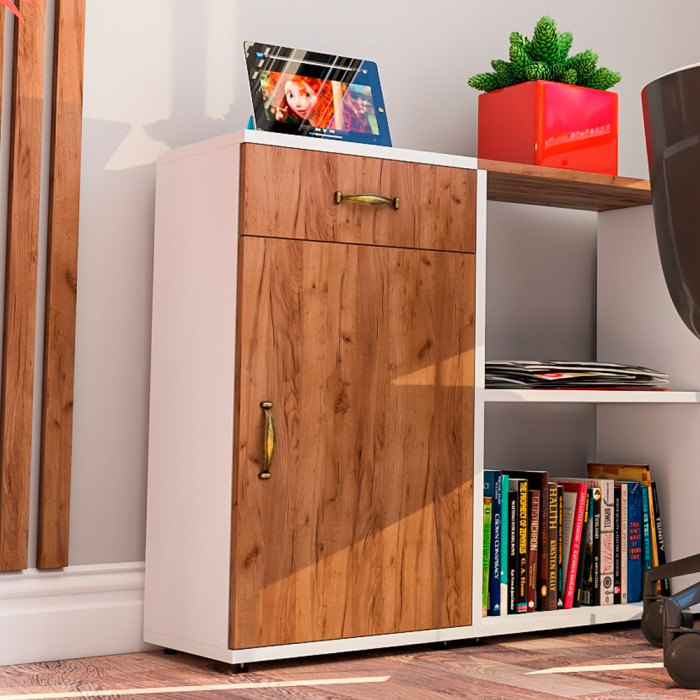 Лидер-8 Модуль Тумба МД 3.15, белый шагрень/крафт золото