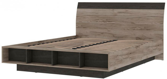 Эдинбург Кровать КР-01 1,6х2,0 (1,640х0,935х2,315) дуб крафт серый/железный камень