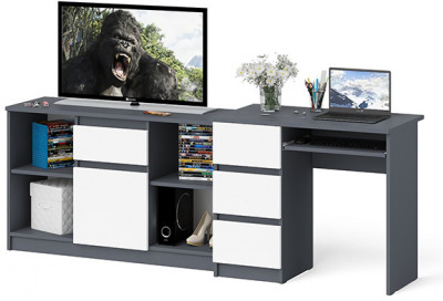 Мори компьютерный стол МС-6 левый + Тумба МТВ1204.1, графит/белый
