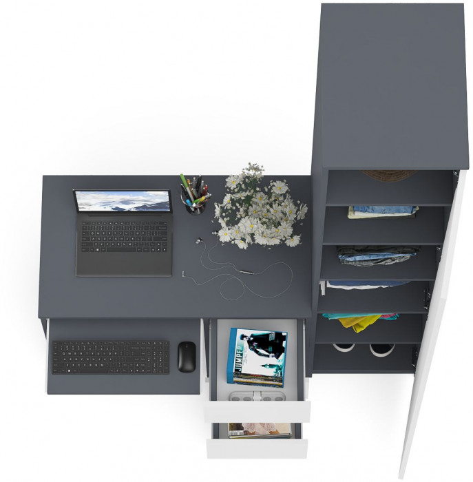 Мори компьютерный стол МС-6 правый + Пенал МШ400.1, графит/белый