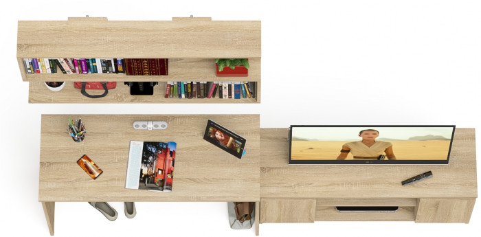 Мори письменный стол МСП1200.1 + Тумба МТВ1200.1 + Полка 1200, дуб сонома