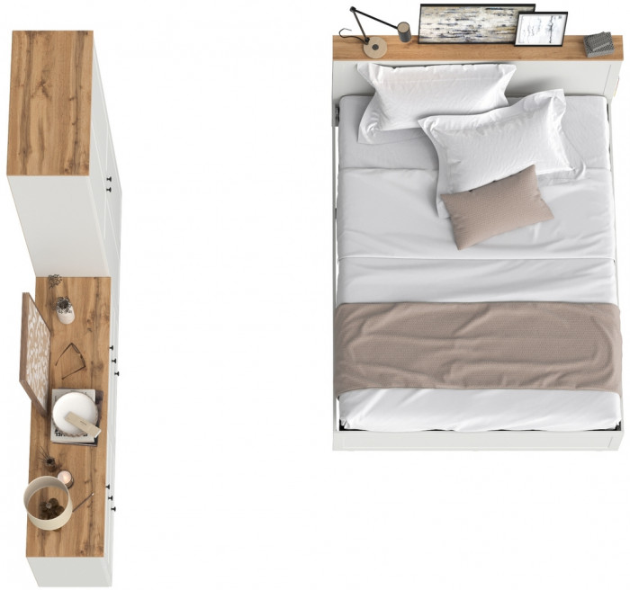 Остин 11.53 Кровать + ортопед + 16.307 Шкаф + 16.240 Комод, белый шагрень/дуб крафт золотой